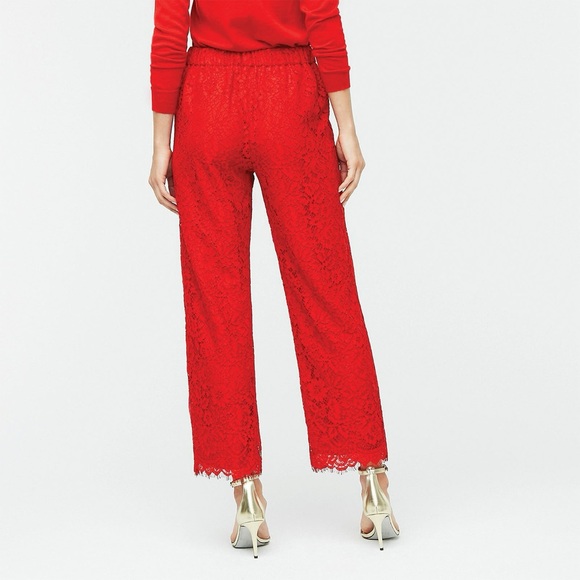 J Crew Red Lace Pull On Peyton Pants | High Rise Wide Leg - Picture 2 of 10